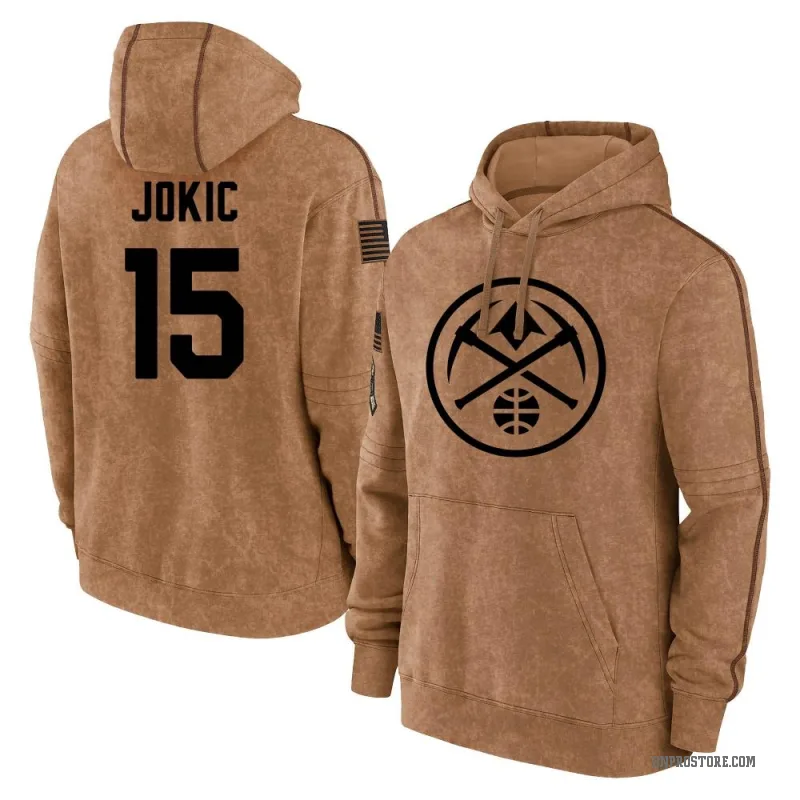 Nikola Jokic Men's Brown Denver Nuggets 2023 Salute to Service Club Pullover Hoodie
